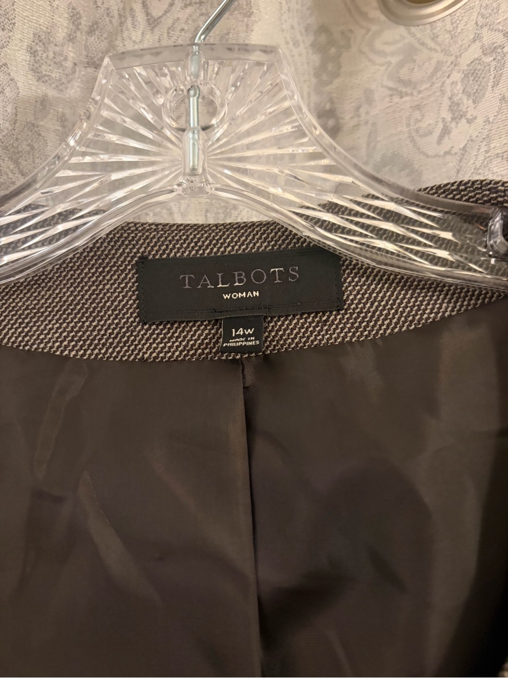 Talbots women 14w Olive Gray Round-Neck Buttoned Blazer peplum style waistline - Picture 4 of 9